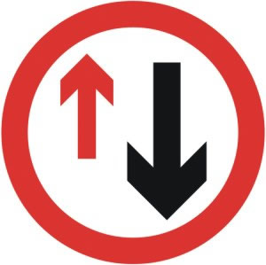 Road sign, Give way to oncoming treffic Compulsory